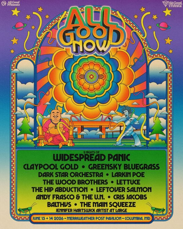 All Good Now Festival Poster At Merriweather Post Pavilion In Columbia Maryland June 13–14 2026 Psychedelic Retro Artwork