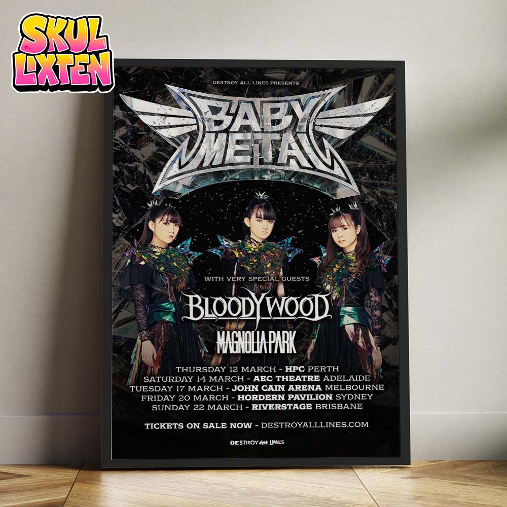 Babymetal Concert Poster Australia Tour 2025 With Bloodywood And Magnolia Park At Riverstage In Brisbane Artwork Home Decor Poster Canvas