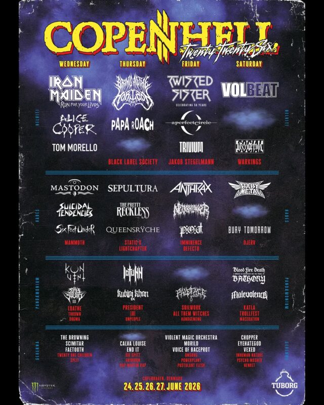 COPENHELL 2026 Festival Lineup Poster Copenhagen Denmark June 24–27 2026