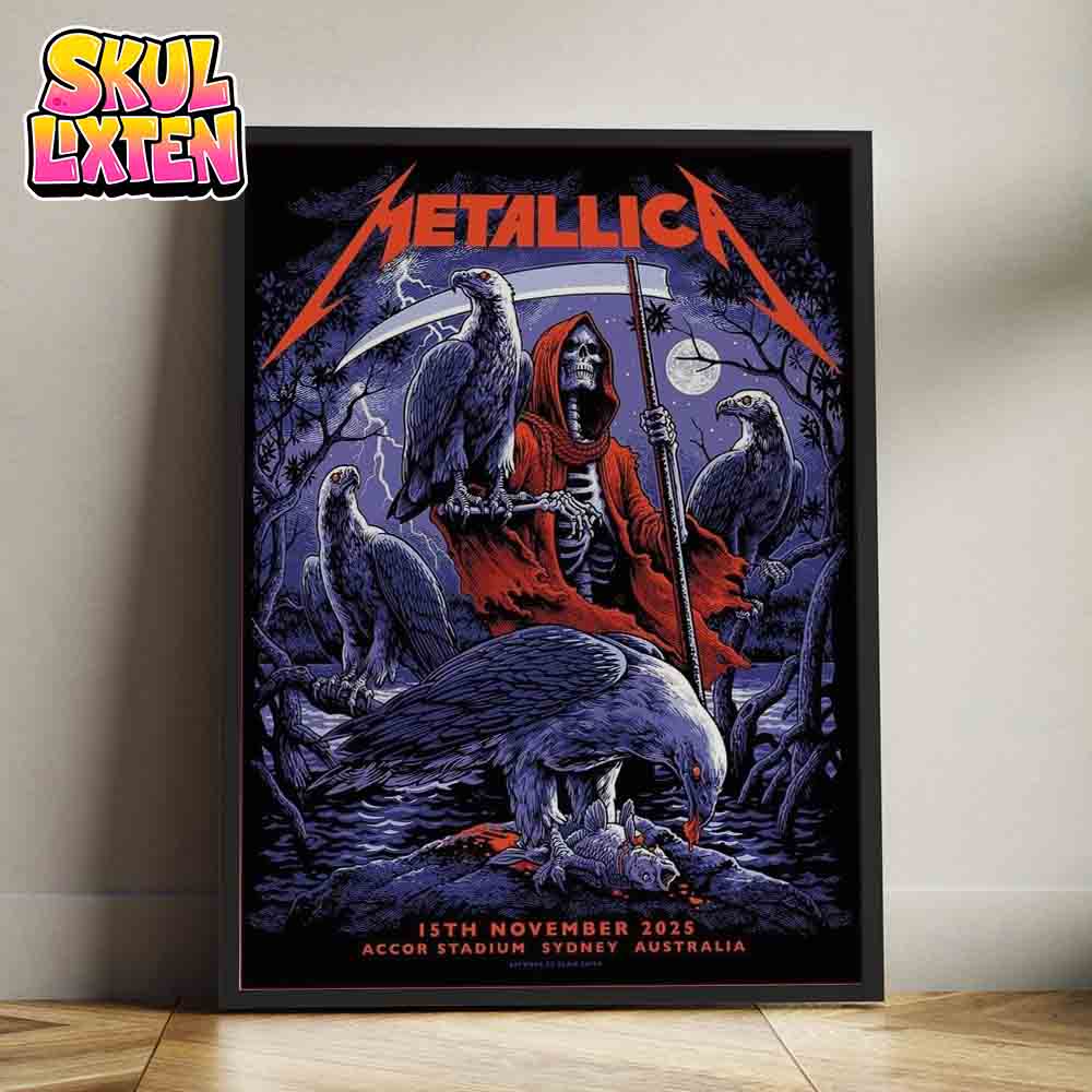 Metallica M72 Sydney Venues Poster For Accor Stadium In Sydney Australia On November 15th 2025 Reaper And Vultures Artwork Home Decor Poster Canvas Metallica M72 Sydney Venues Poster For Accor Stadium In Sydney Australia On November 15th 2025 Reaper And Vultures Artwork Home Decor Poster Canvas
